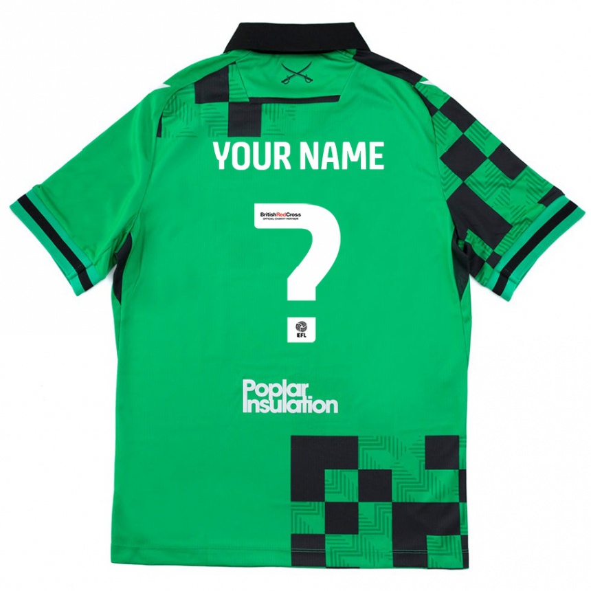 Enfant Football Maillot Votre Nom #0 Vert Noir Tenues Extérieur 2024/25