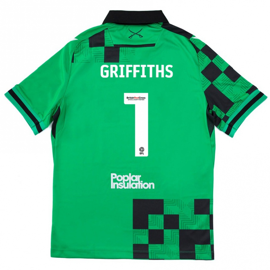 Enfant Football Maillot Josh Griffiths #1 Vert Noir Tenues Extérieur 2024/25