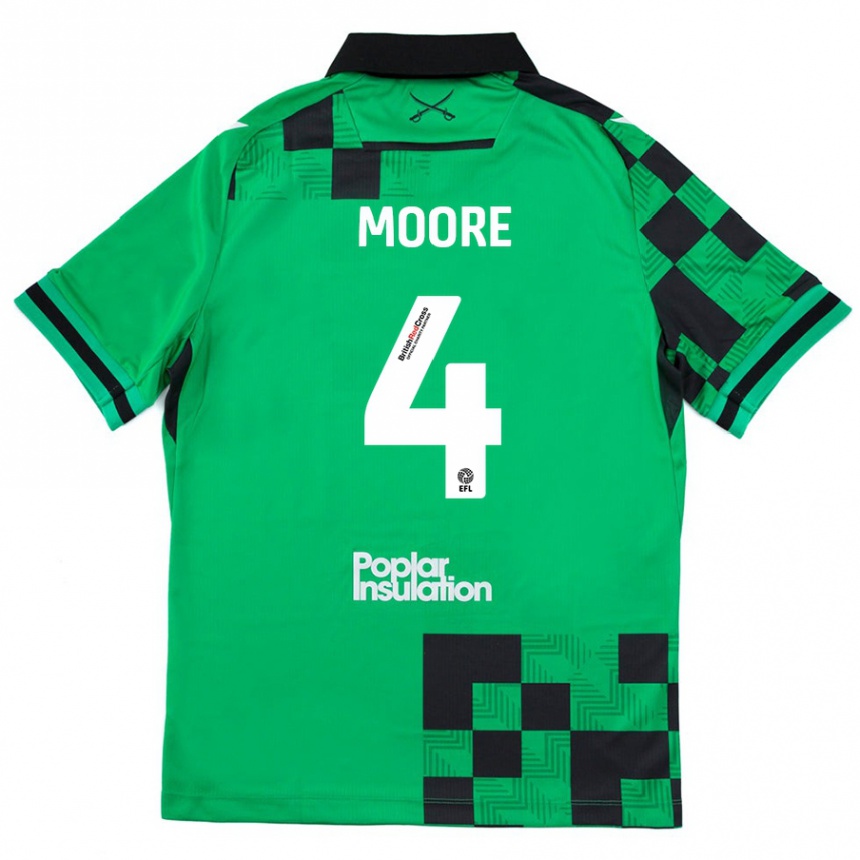 Enfant Football Maillot Taylor Moore #4 Vert Noir Tenues Extérieur 2024/25