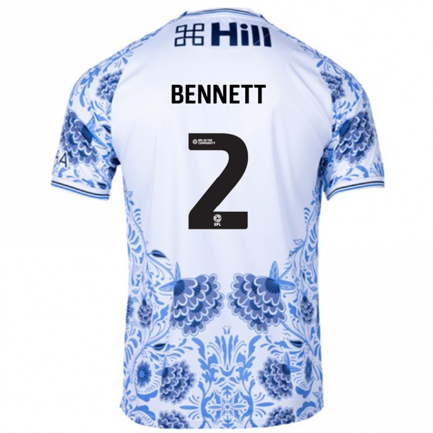 Enfant Football Maillot Liam Bennett #2 Blanc Bleu Tenues Extérieur 2024/25