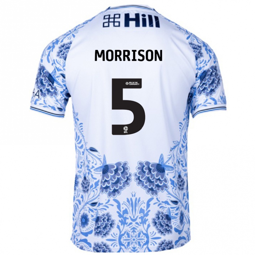 Enfant Football Maillot Michael Morrison #5 Blanc Bleu Tenues Extérieur 2024/25