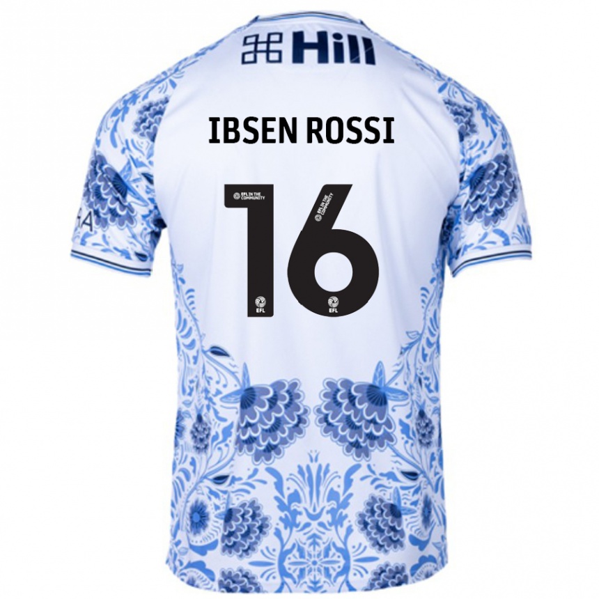 Enfant Football Maillot Zeno Ibsen Rossi #16 Blanc Bleu Tenues Extérieur 2024/25