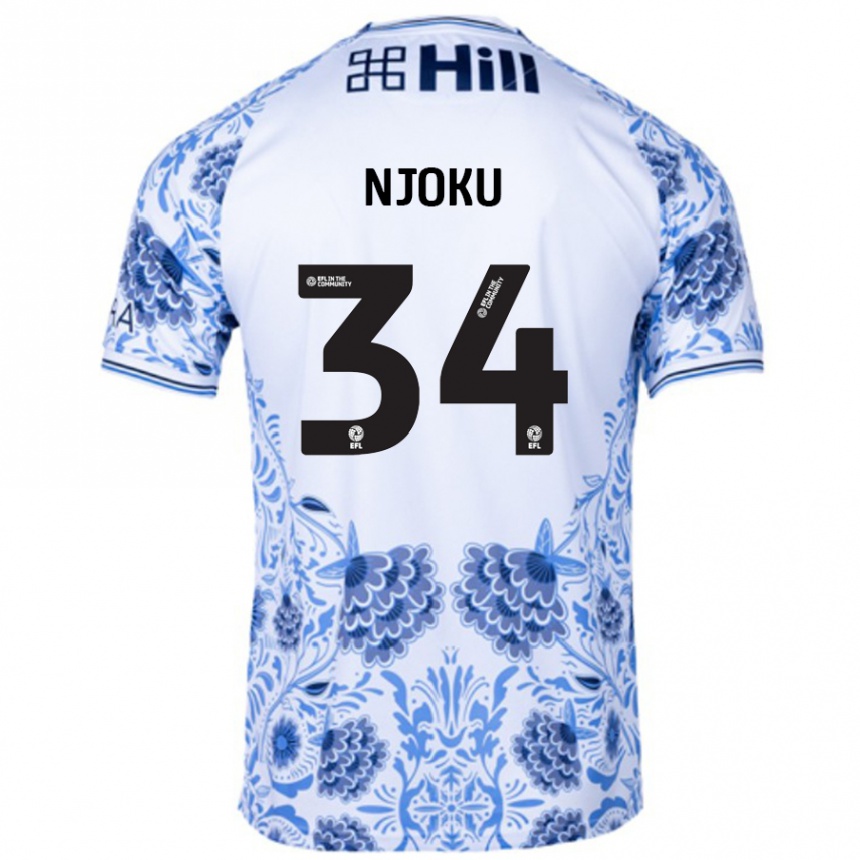 Enfant Football Maillot Brandon Njoku #34 Blanc Bleu Tenues Extérieur 2024/25