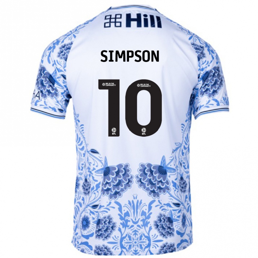 Enfant Football Maillot Harley-Jean Simpson #10 Blanc Bleu Tenues Extérieur 2024/25