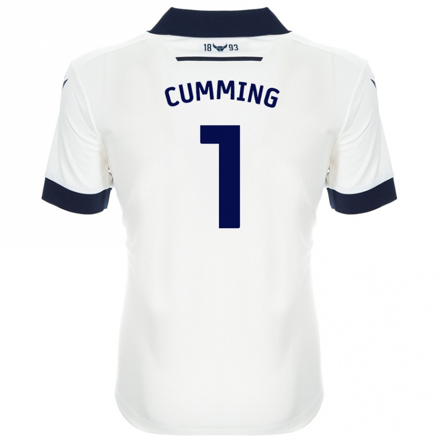 Enfant Football Maillot Jamie Cumming #1 Blanc Bleu Marine Tenues Extérieur 2024/25