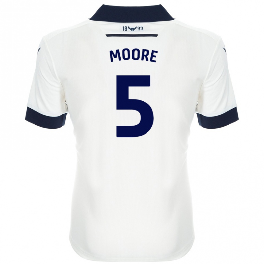 Enfant Football Maillot Elliott Moore #5 Blanc Bleu Marine Tenues Extérieur 2024/25