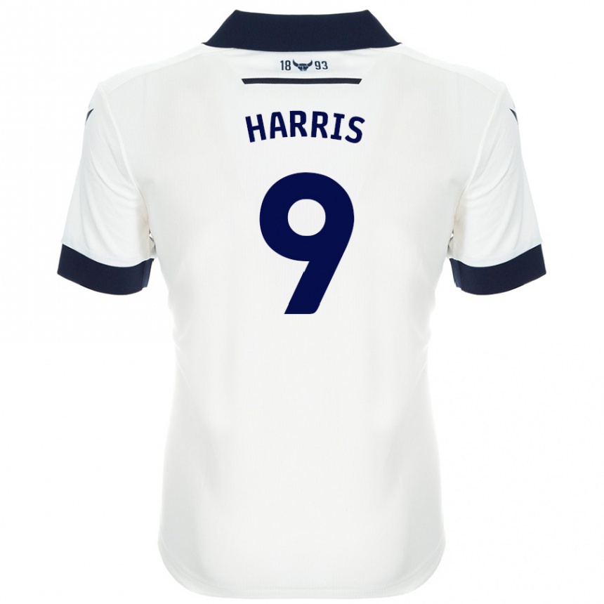 Enfant Football Maillot Mark Harris #9 Blanc Bleu Marine Tenues Extérieur 2024/25