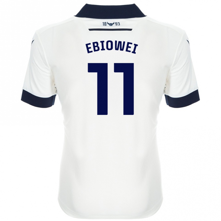 Enfant Football Maillot Malcolm Ebiowei #11 Blanc Bleu Marine Tenues Extérieur 2024/25