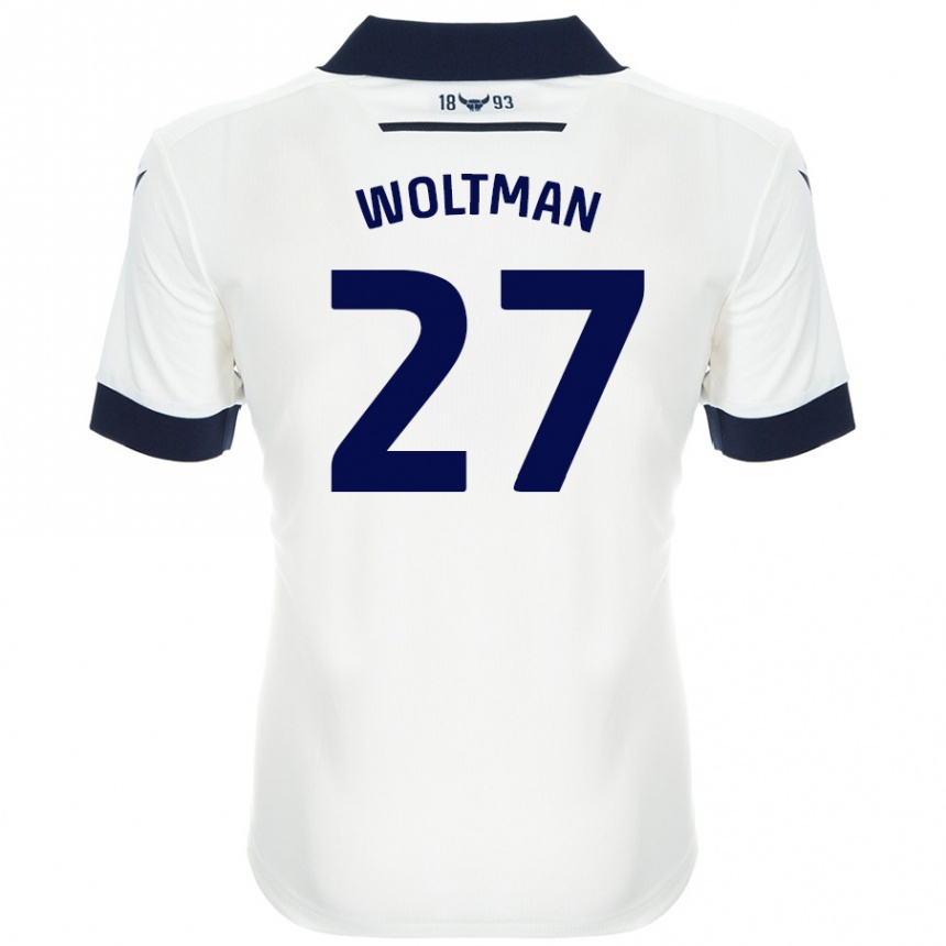 Enfant Football Maillot Max Woltman #27 Blanc Bleu Marine Tenues Extérieur 2024/25