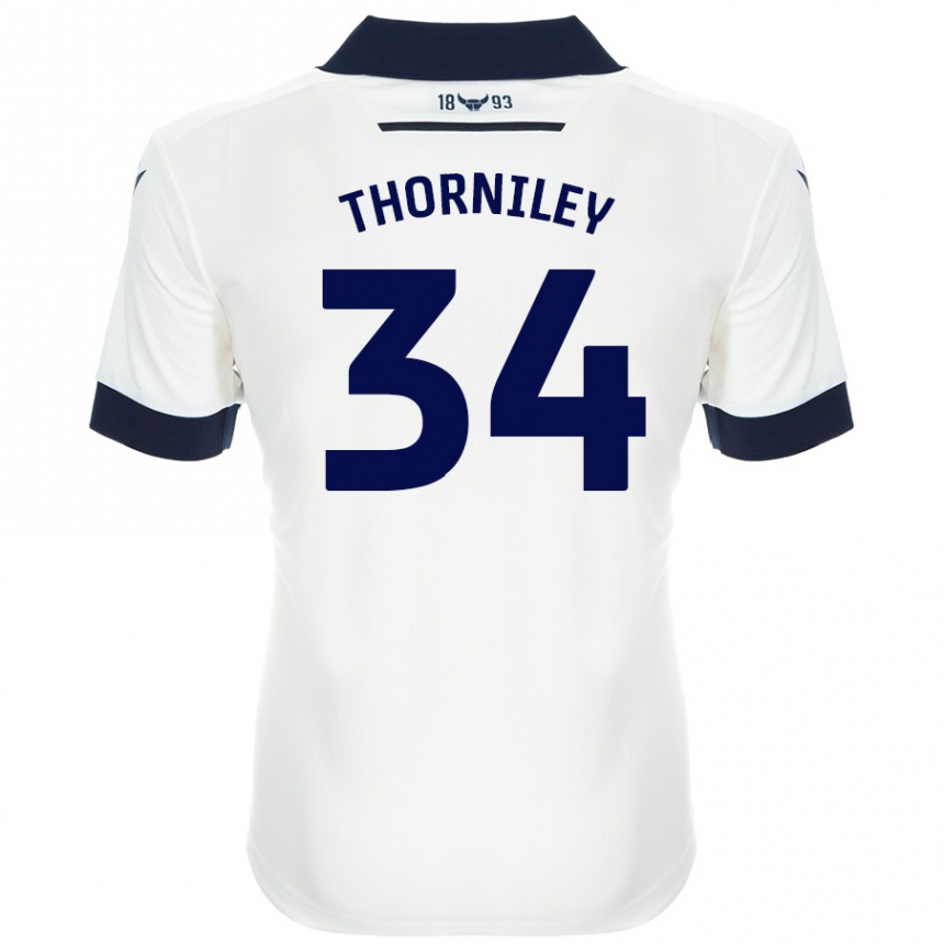 Enfant Football Maillot Jordan Thorniley #34 Blanc Bleu Marine Tenues Extérieur 2024/25