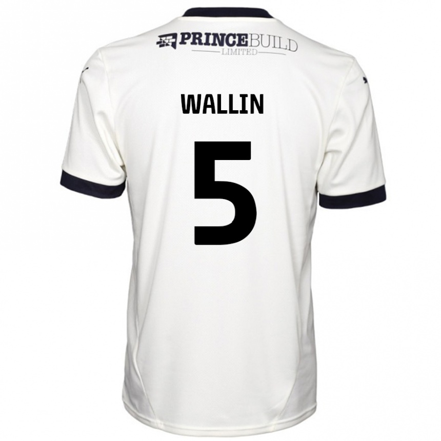 Enfant Football Maillot Oscar Wallin #5 Blanc Cassé Noir Tenues Extérieur 2024/25