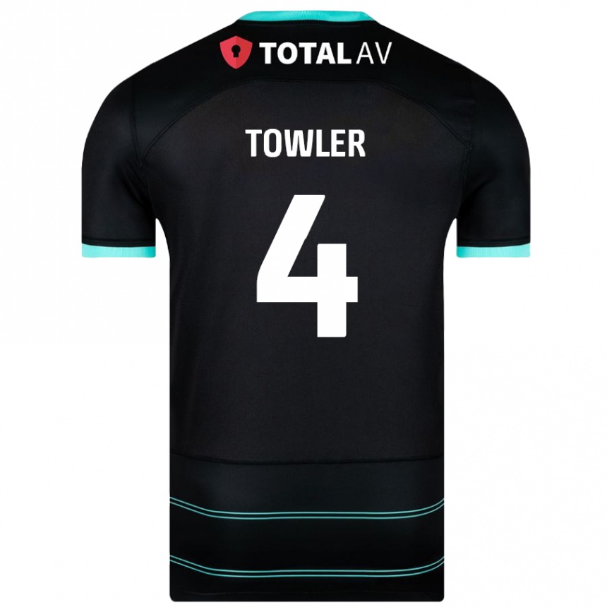 Enfant Football Maillot Ryley Towler #4 Noir Tenues Extérieur 2024/25