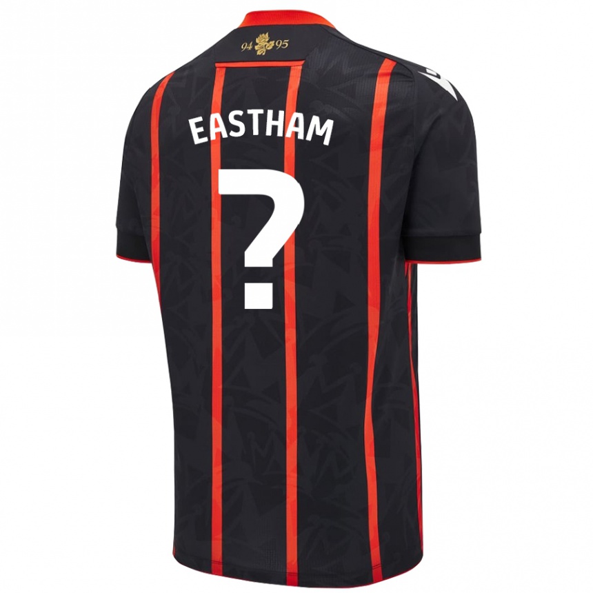 Enfant Football Maillot Jordan Eastham #0 Noir Rouge Tenues Extérieur 2024/25