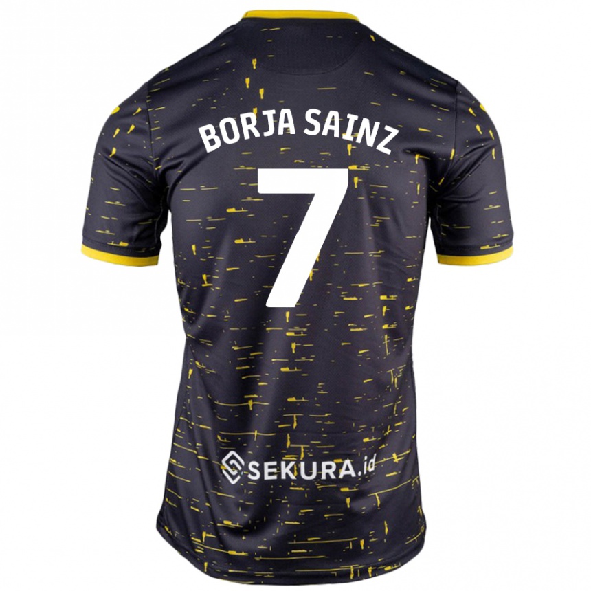 Enfant Football Maillot Borja Sainz #7 Noir Jaune Tenues Extérieur 2024/25