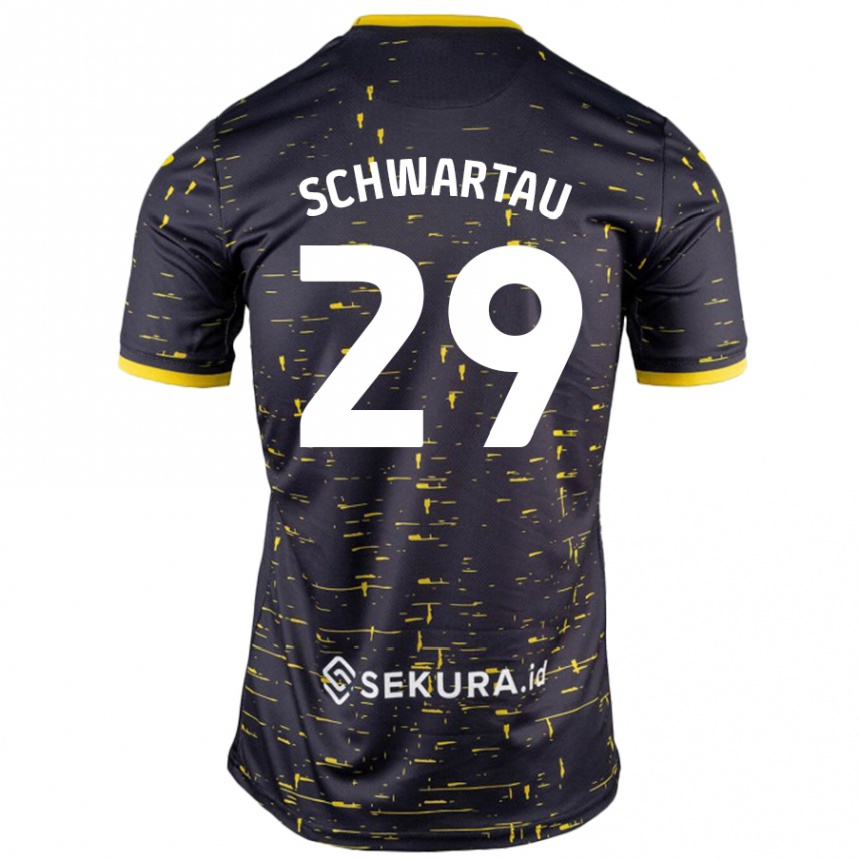 Enfant Football Maillot Oscar Schwartau #29 Noir Jaune Tenues Extérieur 2024/25