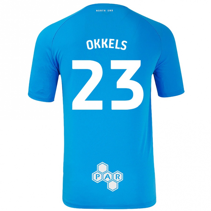 Enfant Football Maillot Jeppe Okkels #23 Bleu Ciel Tenues Extérieur 2024/25