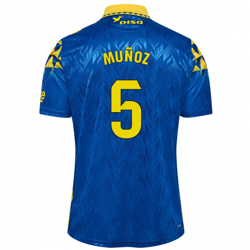 Enfant Football Maillot Javi Muñoz #5 Bleu Jaune Tenues Extérieur 2024/25