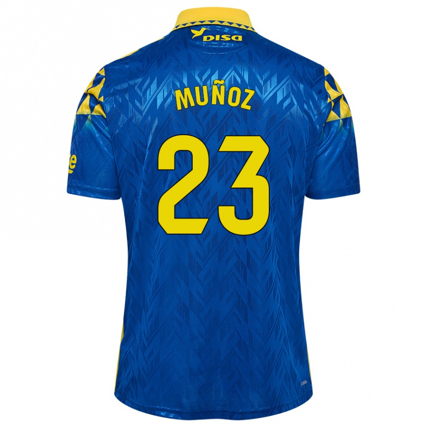 Enfant Football Maillot Álex Muñoz #23 Bleu Jaune Tenues Extérieur 2024/25