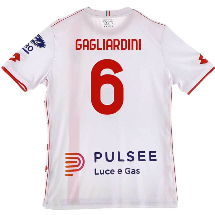 Enfant Football Maillot Roberto Gagliardini #6 Blanc Rouge Tenues Extérieur 2024/25