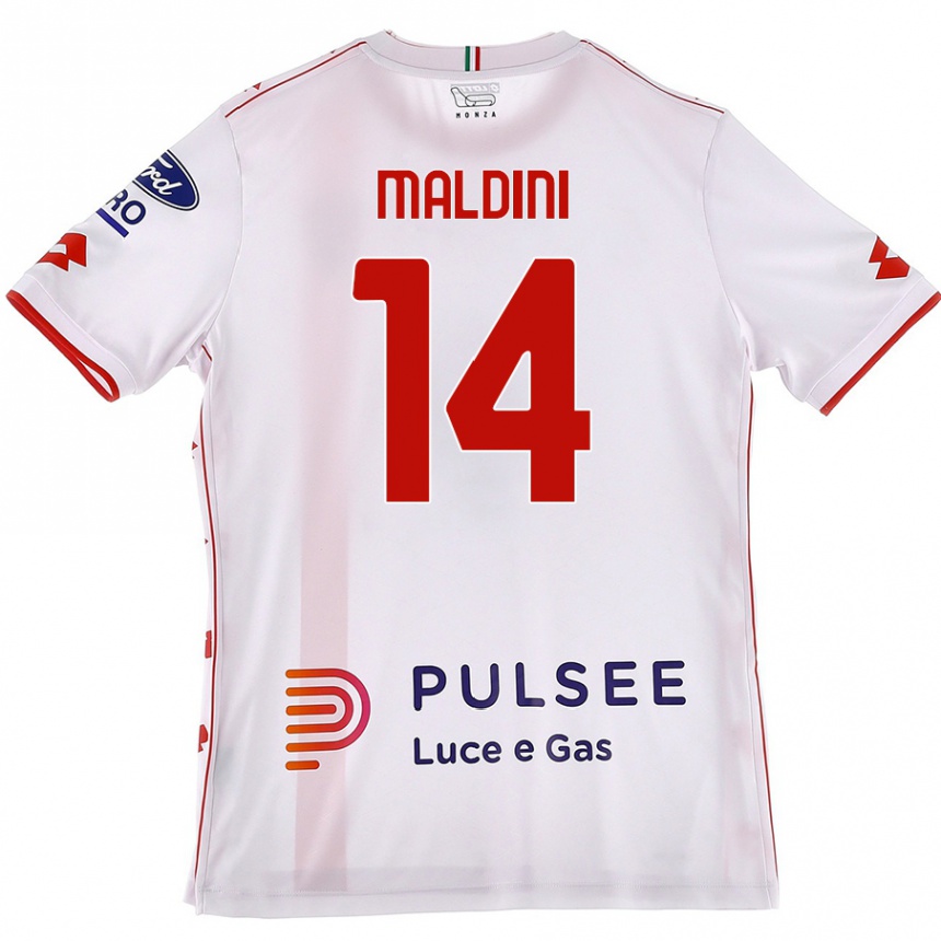 Enfant Football Maillot Daniel Maldini #14 Blanc Rouge Tenues Extérieur 2024/25