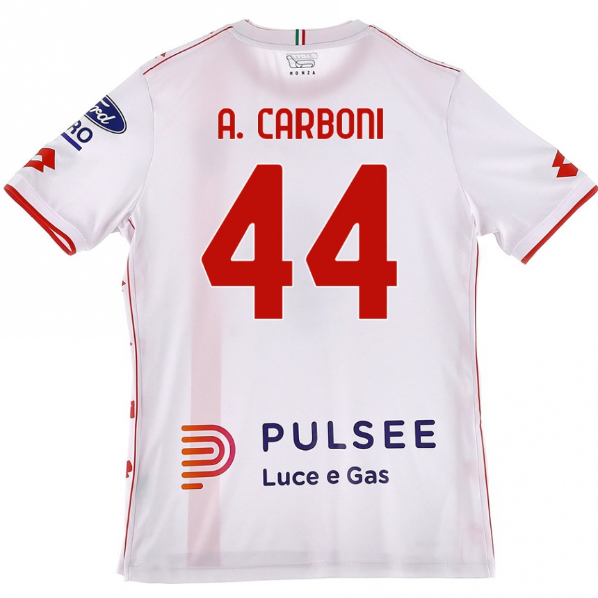 Enfant Football Maillot Andrea Carboni #44 Blanc Rouge Tenues Extérieur 2024/25