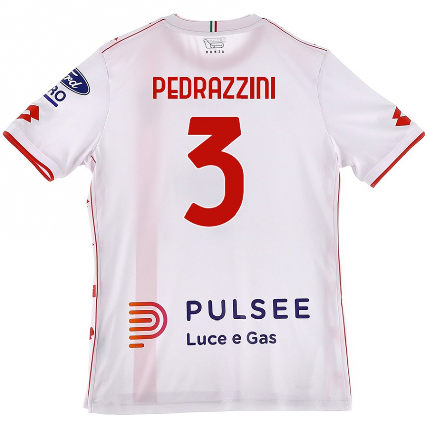 Enfant Football Maillot Carlo Pedrazzini #3 Blanc Rouge Tenues Extérieur 2024/25