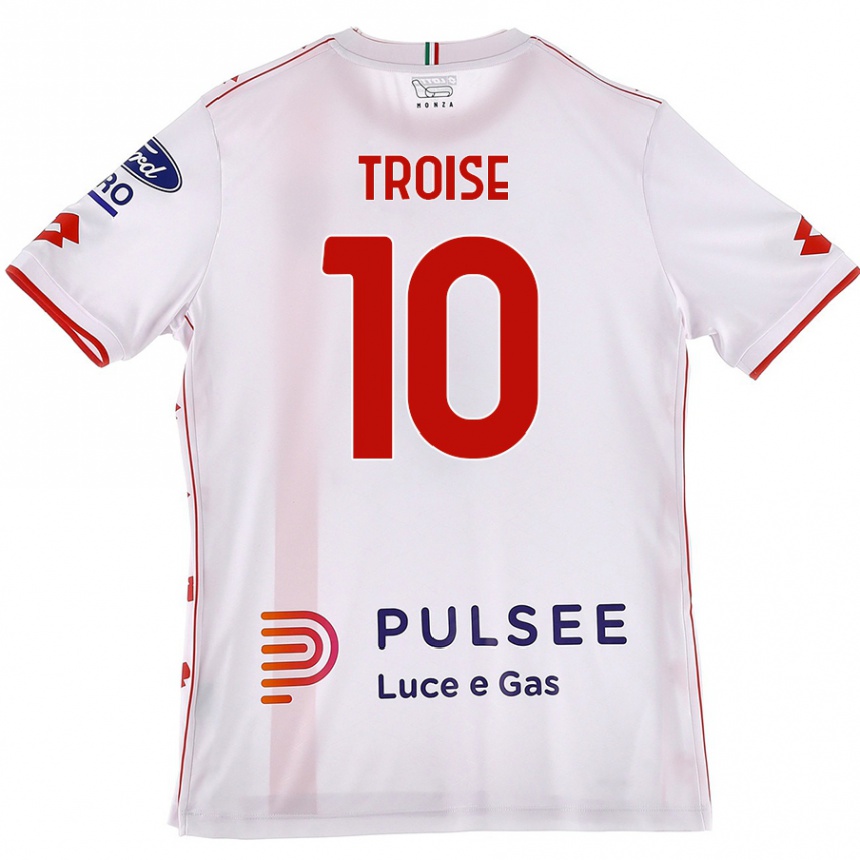 Enfant Football Maillot Antonio Troise #10 Blanc Rouge Tenues Extérieur 2024/25