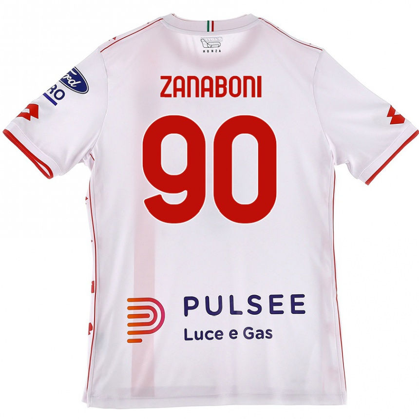 Enfant Football Maillot Emanuele Zanaboni #90 Blanc Rouge Tenues Extérieur 2024/25