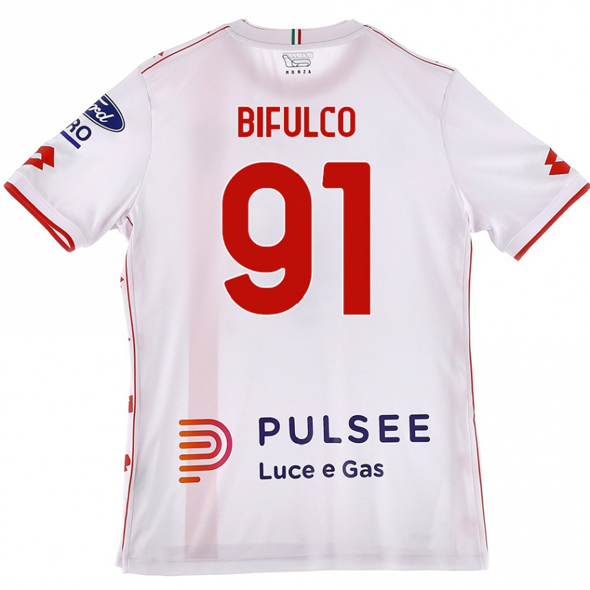 Enfant Football Maillot Davide Bifulco #91 Blanc Rouge Tenues Extérieur 2024/25