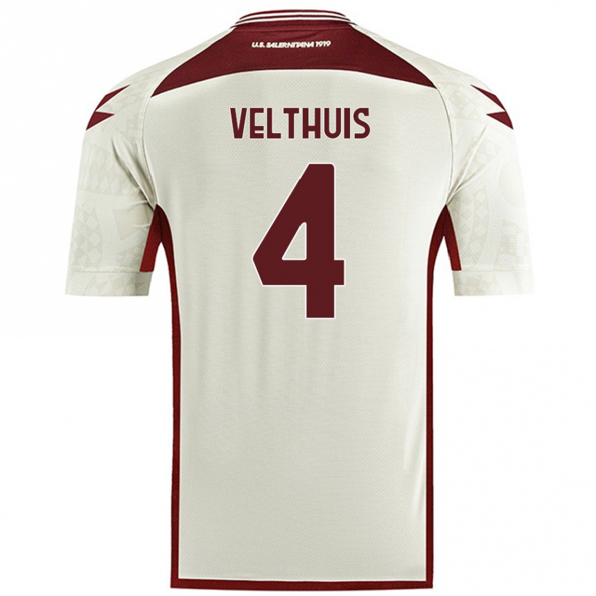 Enfant Football Maillot Tijs Velthuis #4 Couleur Crème Tenues Extérieur 2024/25