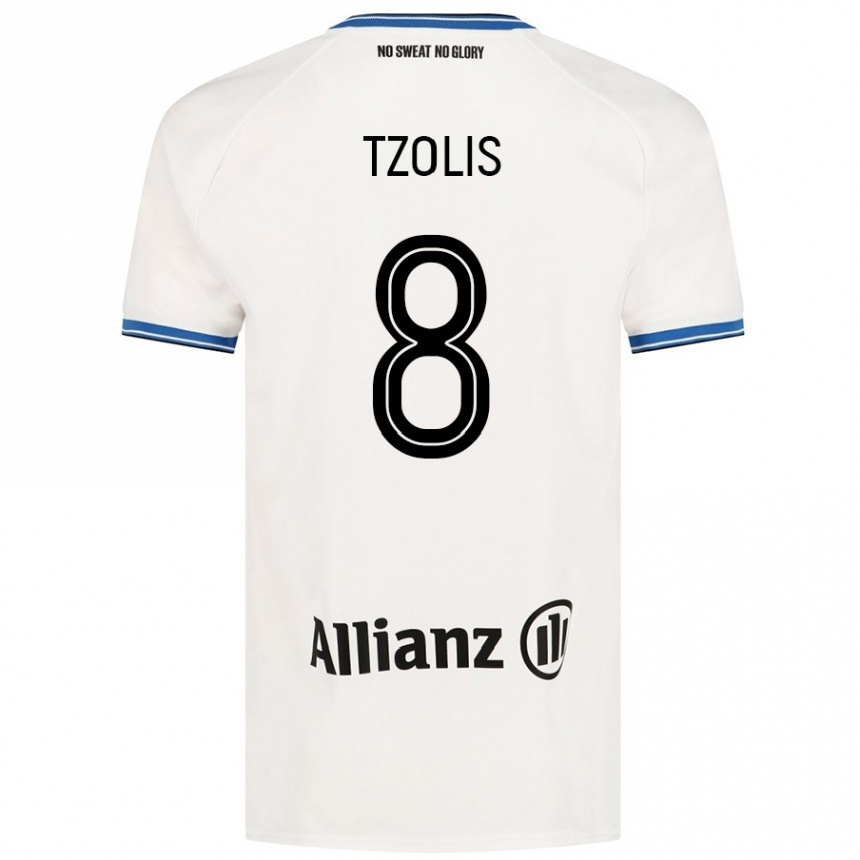 Enfant Football Maillot Christos Tzolis #8 Blanc Tenues Extérieur 2024/25