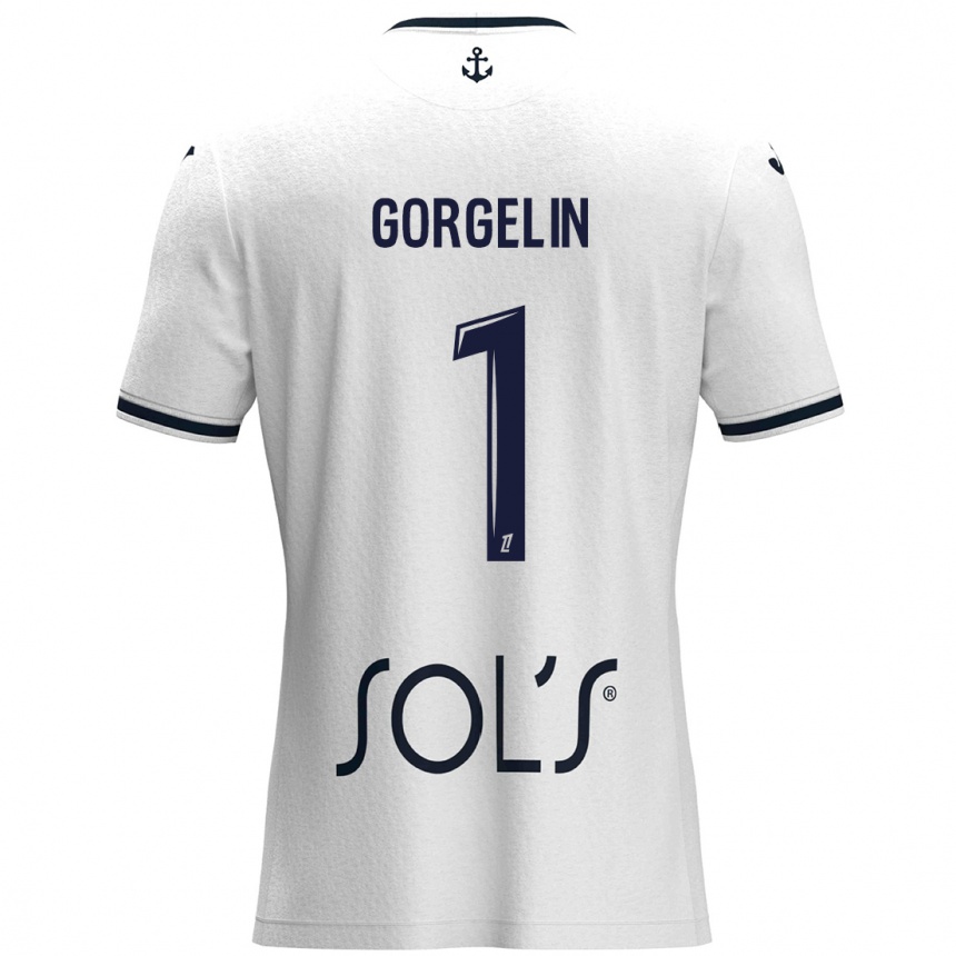 Enfant Football Maillot Mathieu Gorgelin #1 Blanc Bleu Foncé Tenues Extérieur 2024/25