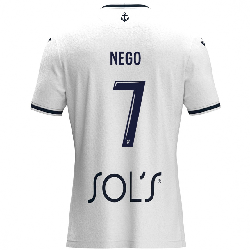 Enfant Football Maillot Loïc Nego #7 Blanc Bleu Foncé Tenues Extérieur 2024/25