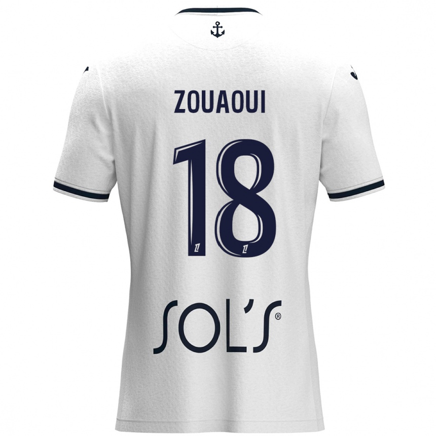 Enfant Football Maillot Yanis Zouaoui #18 Blanc Bleu Foncé Tenues Extérieur 2024/25