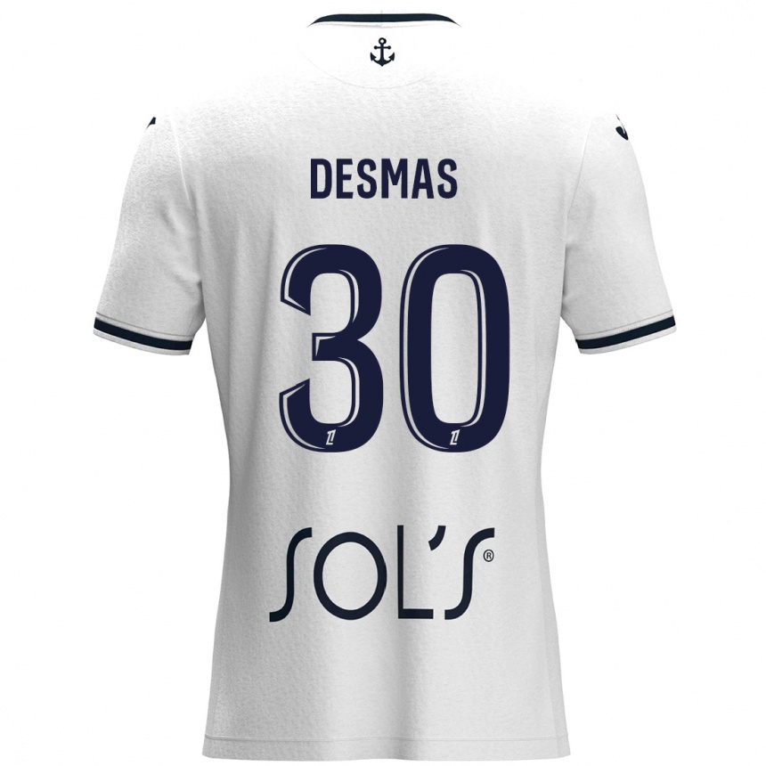 Enfant Football Maillot Arthur Desmas #30 Blanc Bleu Foncé Tenues Extérieur 2024/25