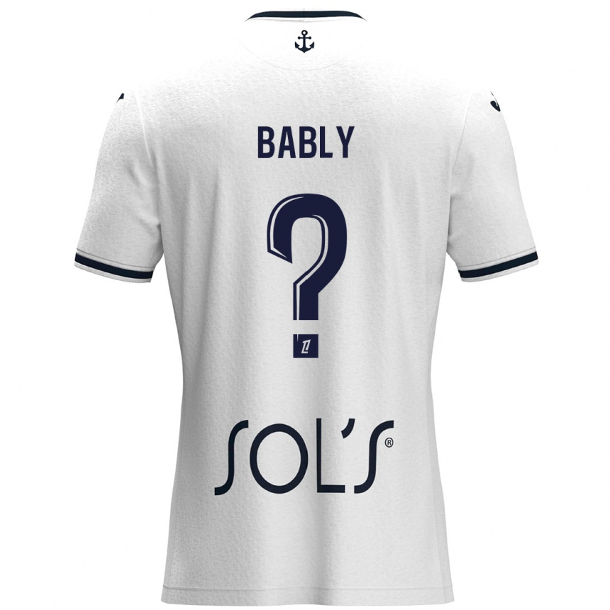 Enfant Football Maillot Emmanuel Bably #0 Blanc Bleu Foncé Tenues Extérieur 2024/25