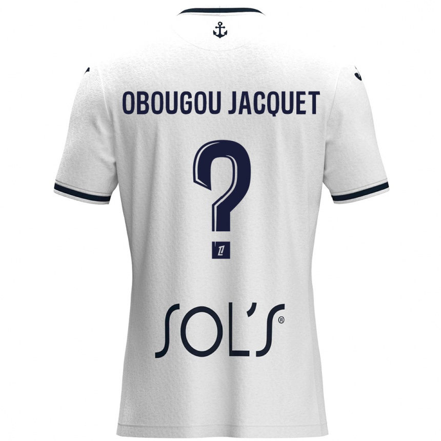 Enfant Football Maillot Noam Obougou Jacquet #0 Blanc Bleu Foncé Tenues Extérieur 2024/25