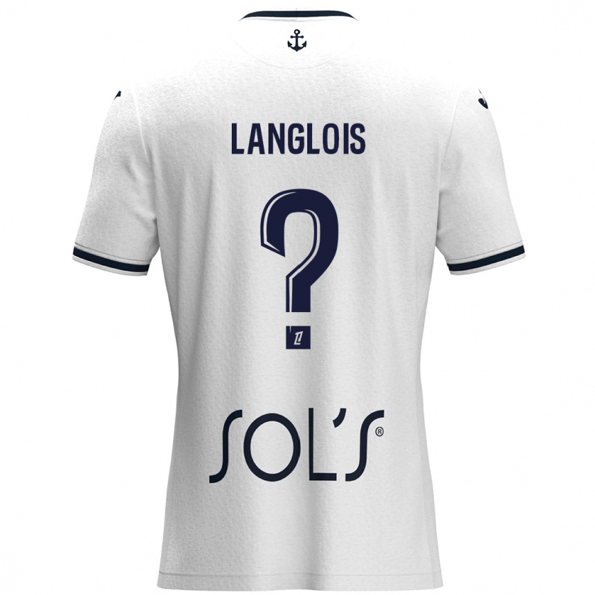 Enfant Football Maillot Sacha Langlois #0 Blanc Bleu Foncé Tenues Extérieur 2024/25