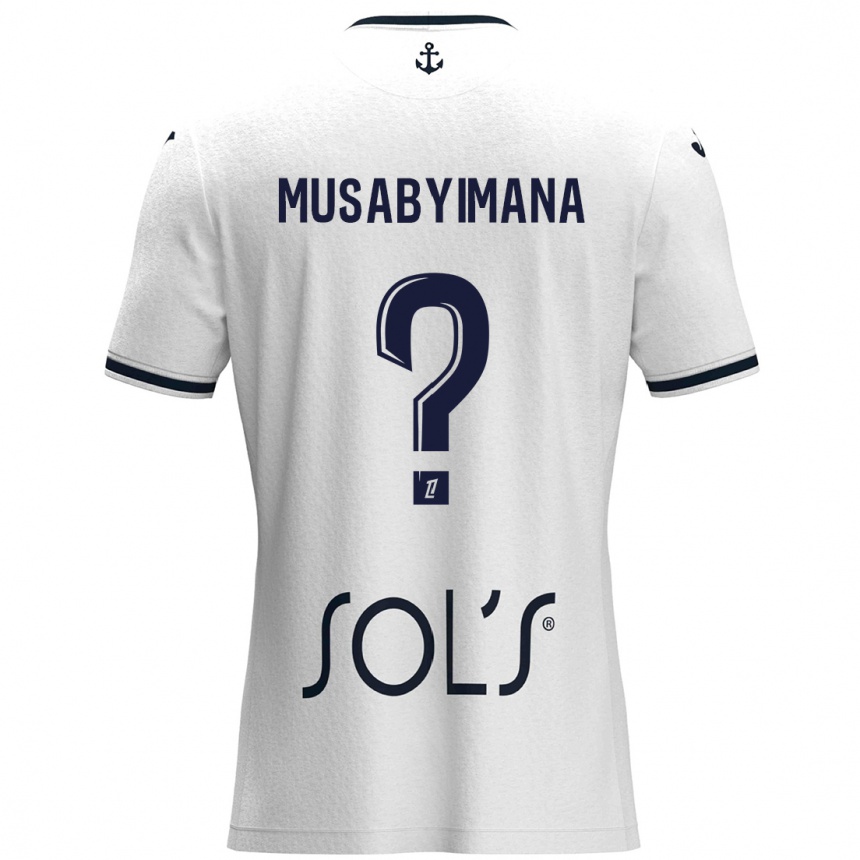 Enfant Football Maillot Thierry Musabyimana #0 Blanc Bleu Foncé Tenues Extérieur 2024/25