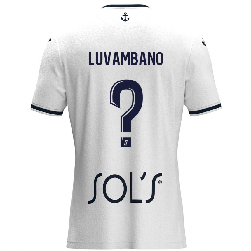 Enfant Football Maillot Ethan Luvambano #0 Blanc Bleu Foncé Tenues Extérieur 2024/25