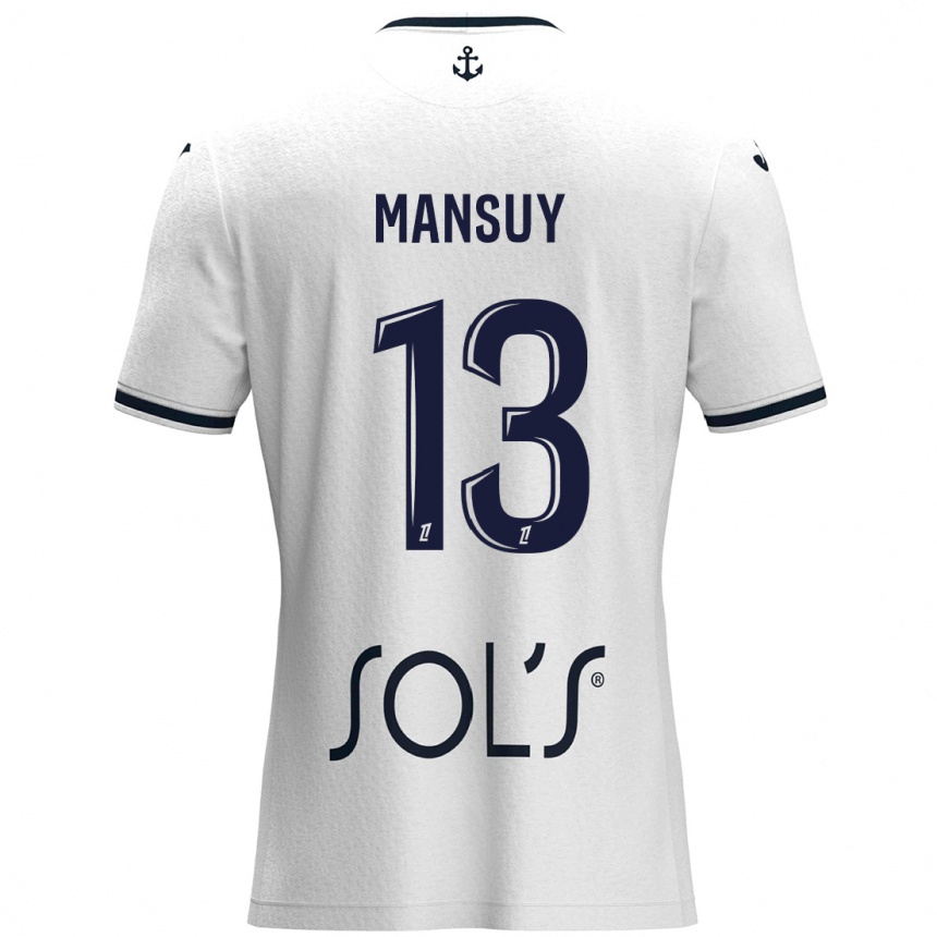 Enfant Football Maillot Héloïse Mansuy #13 Blanc Bleu Foncé Tenues Extérieur 2024/25