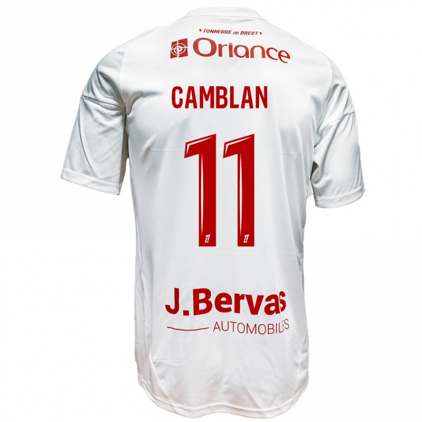 Enfant Football Maillot Axel Camblan #11 Blanc Rouge Tenues Extérieur 2024/25