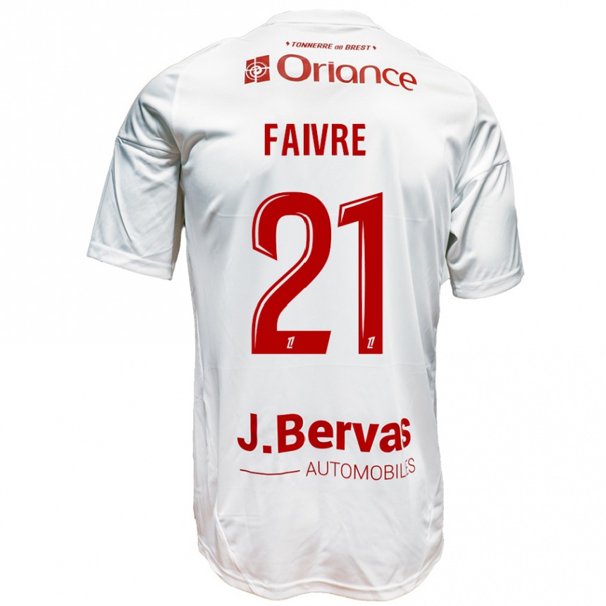 Enfant Football Maillot Romain Faivre #21 Blanc Rouge Tenues Extérieur 2024/25