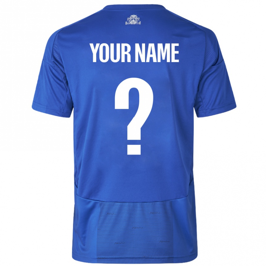 Enfant Football Maillot Votre Nom #0 Blanc Bleu Tenues Extérieur 2024/25