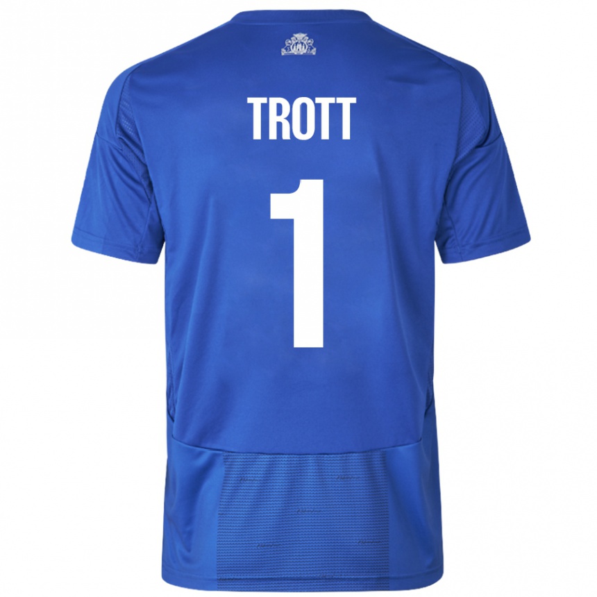 Enfant Football Maillot Nathan Trott #1 Blanc Bleu Tenues Extérieur 2024/25