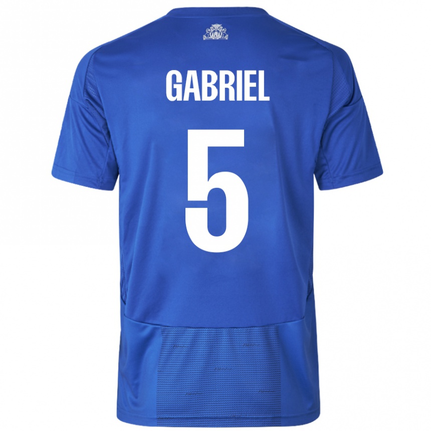 Enfant Football Maillot Gabriel Pereira #5 Blanc Bleu Tenues Extérieur 2024/25