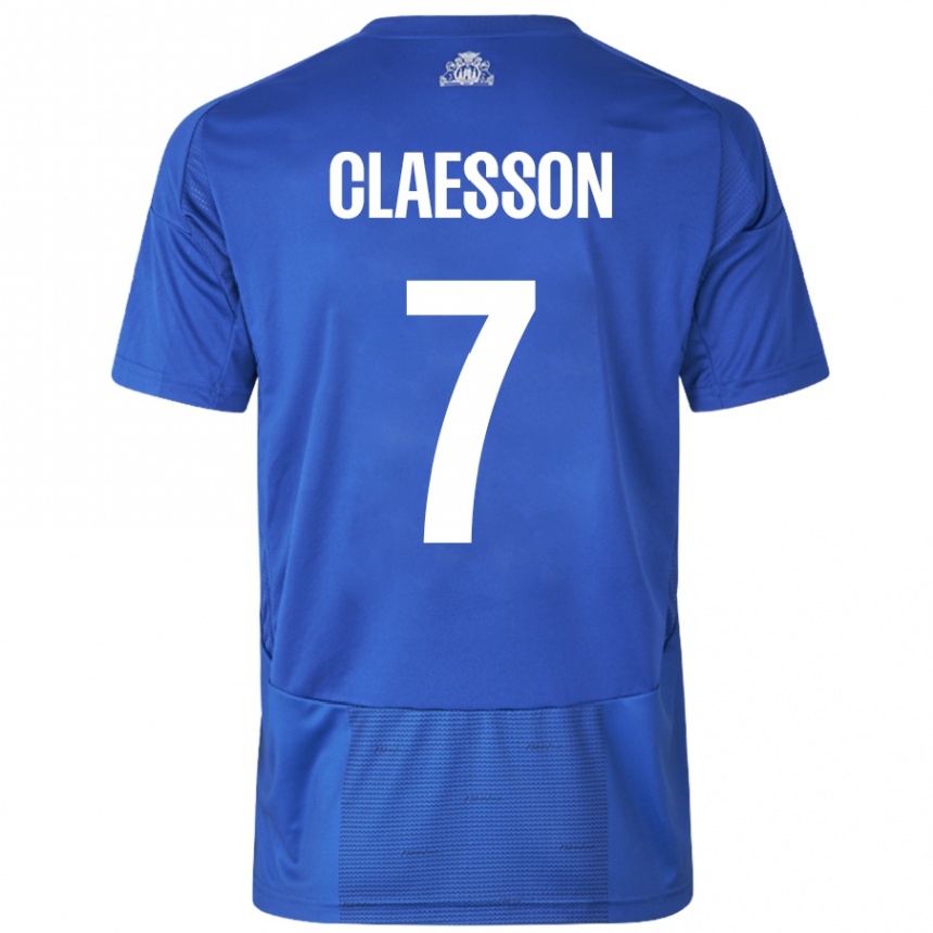 Enfant Football Maillot Viktor Claesson #7 Blanc Bleu Tenues Extérieur 2024/25