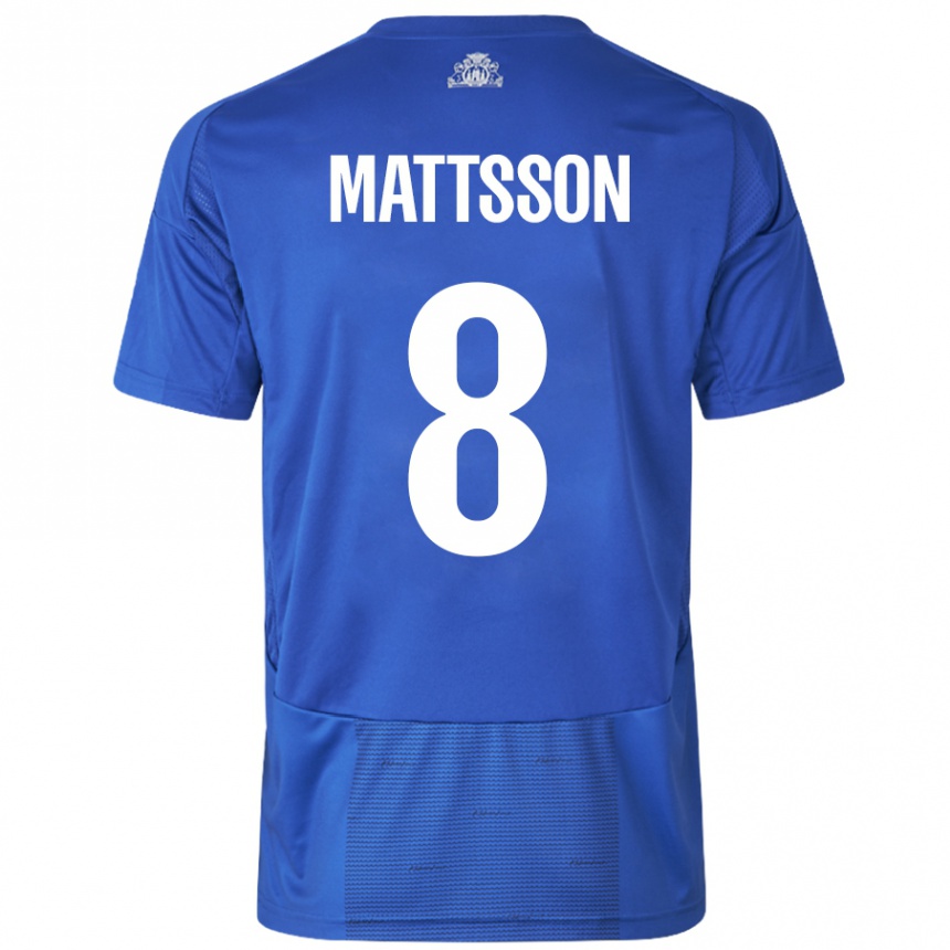 Enfant Football Maillot Magnus Mattsson #8 Blanc Bleu Tenues Extérieur 2024/25