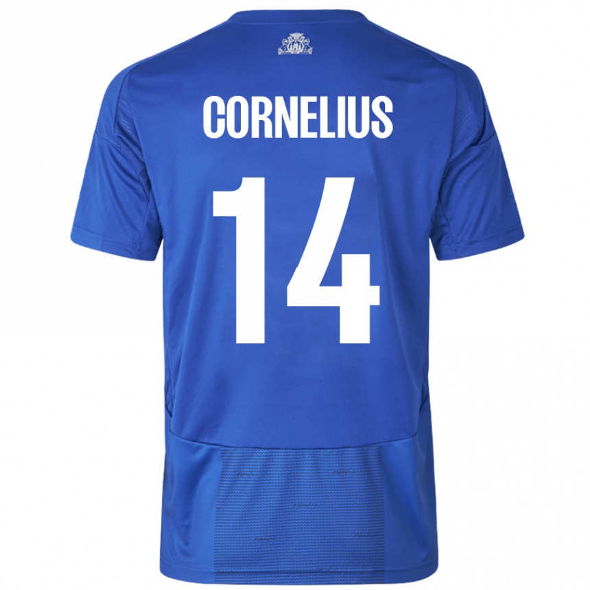 Enfant Football Maillot Andreas Cornelius #14 Blanc Bleu Tenues Extérieur 2024/25