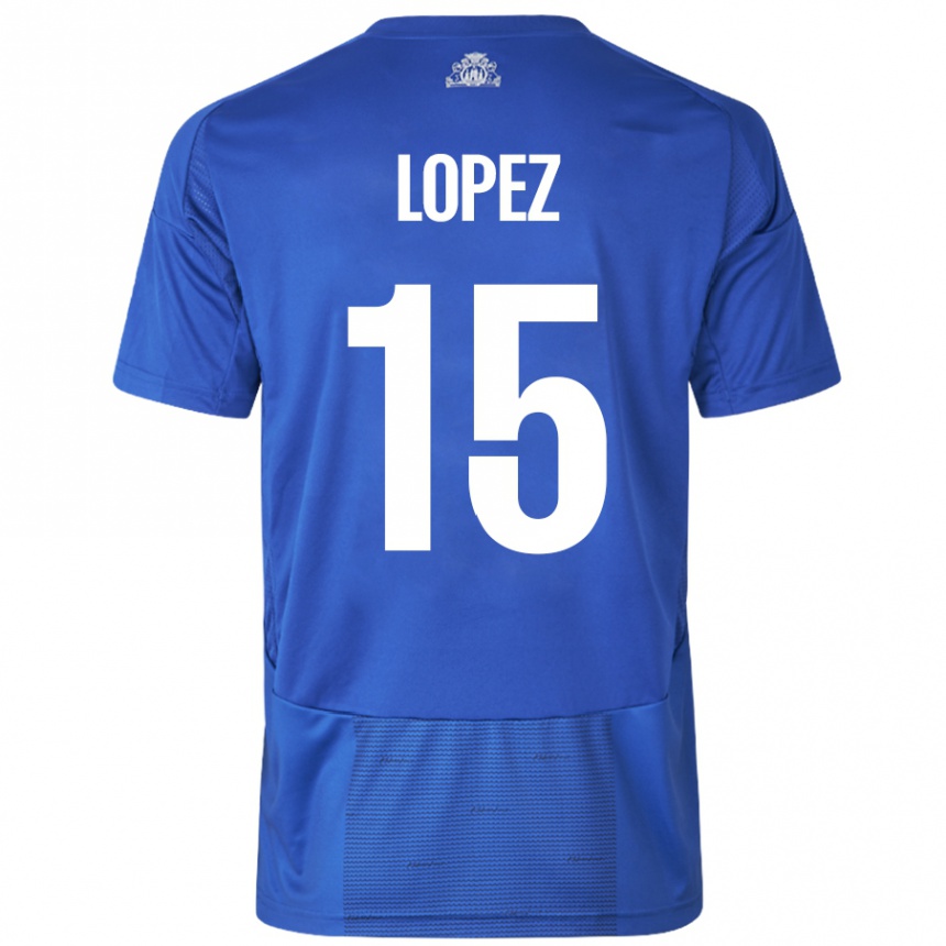 Enfant Football Maillot Marcos López #15 Blanc Bleu Tenues Extérieur 2024/25